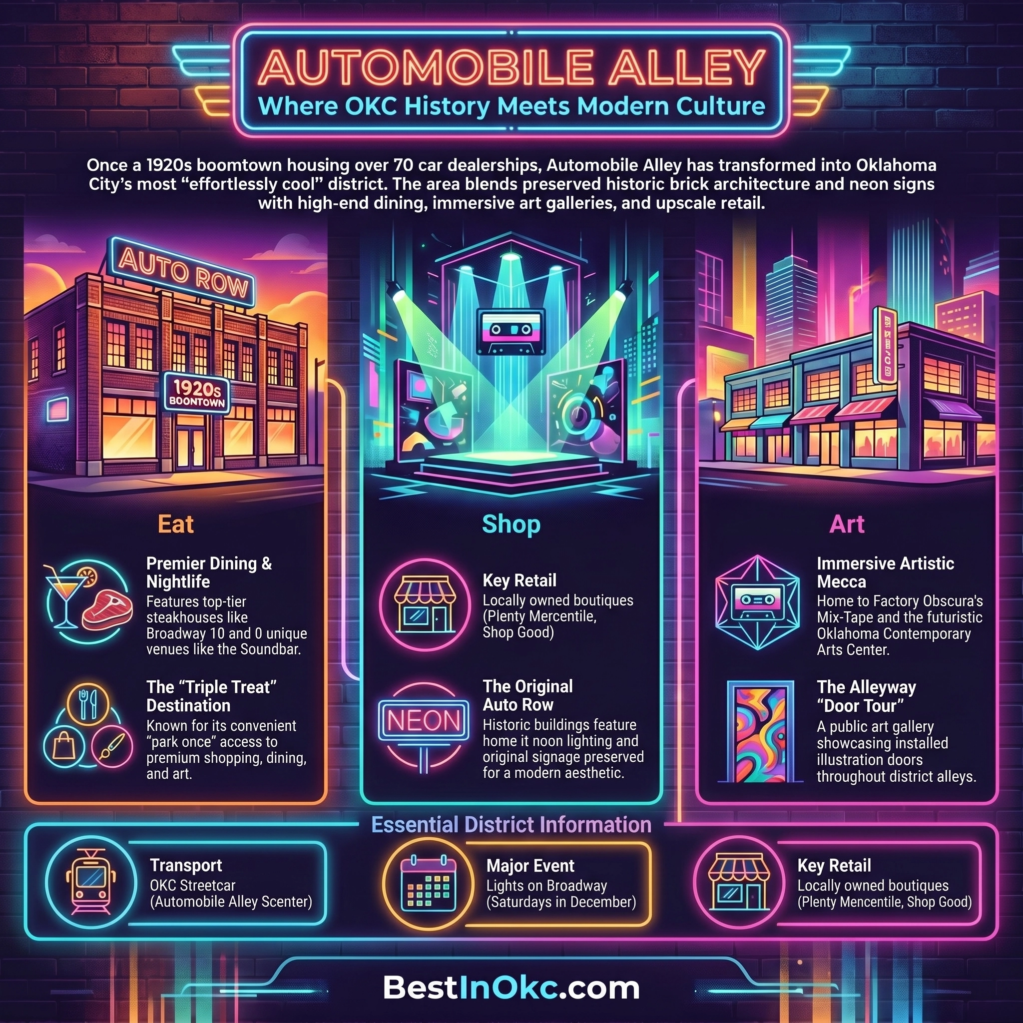 Automobile Alley, Oklahoma City — Broadway lofts, design row, and downtown OKC corridor