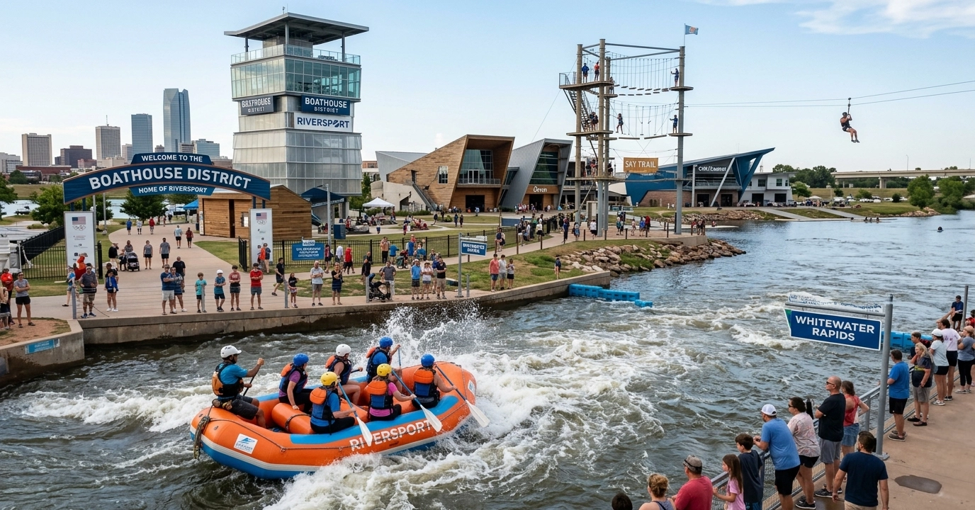 Boathouse District, Oklahoma City — RIVERSPORT whitewater, rowing venues, and Oklahoma River recreation