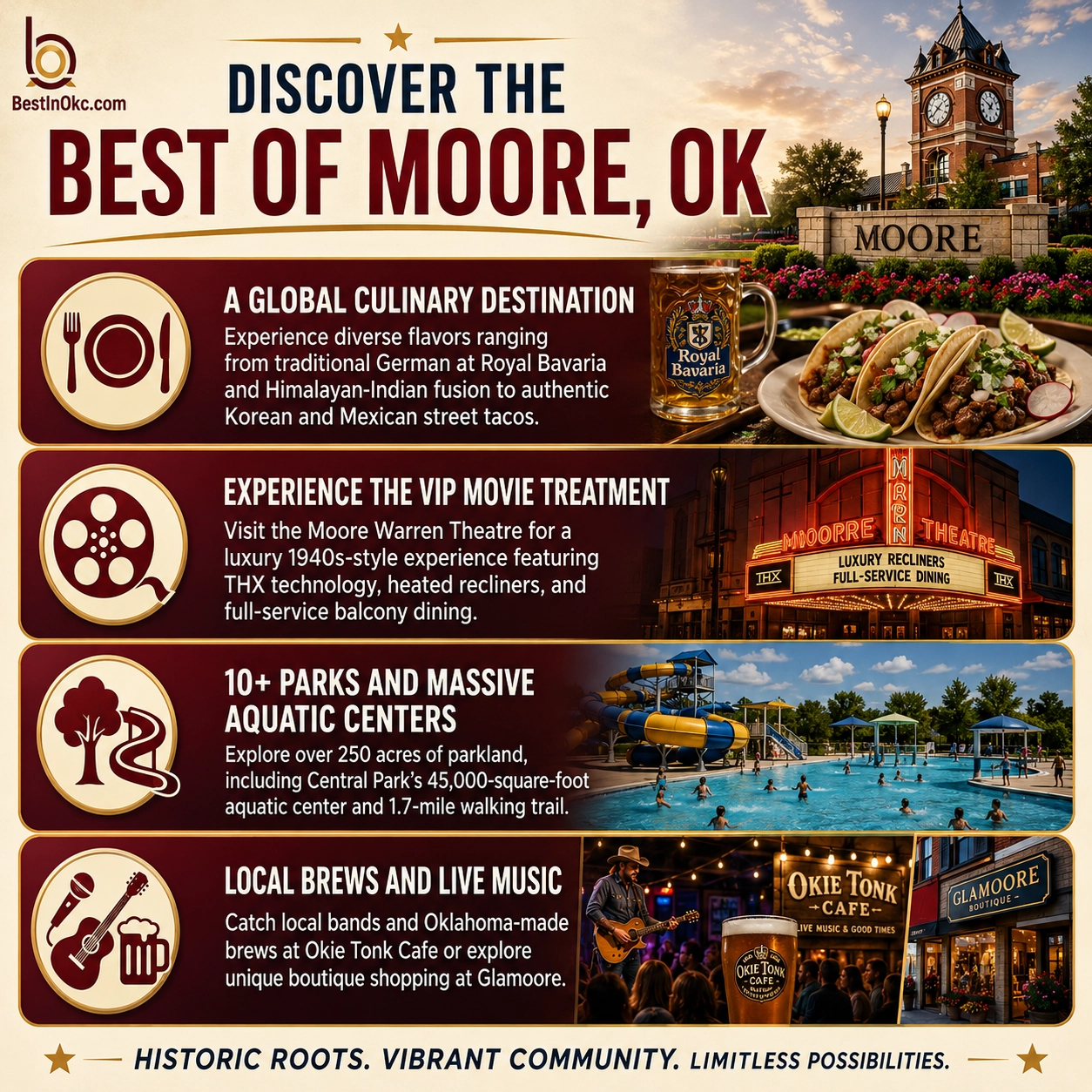 Moore, Oklahoma — city overview graphic with local highlights and south-metro community context