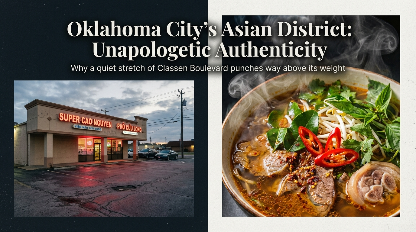 Overview of shops and signage in OKC’s Asian District