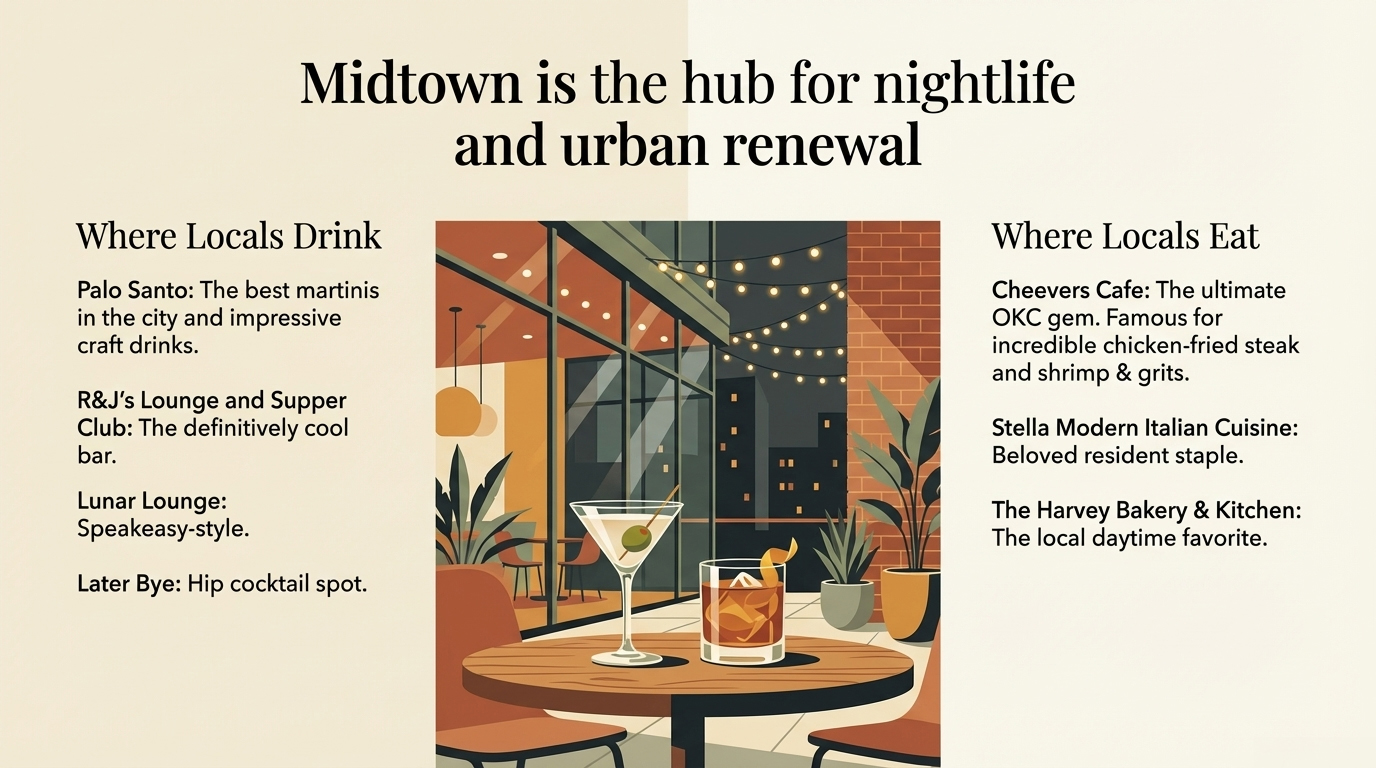 Midtown Oklahoma City street scene at twilight